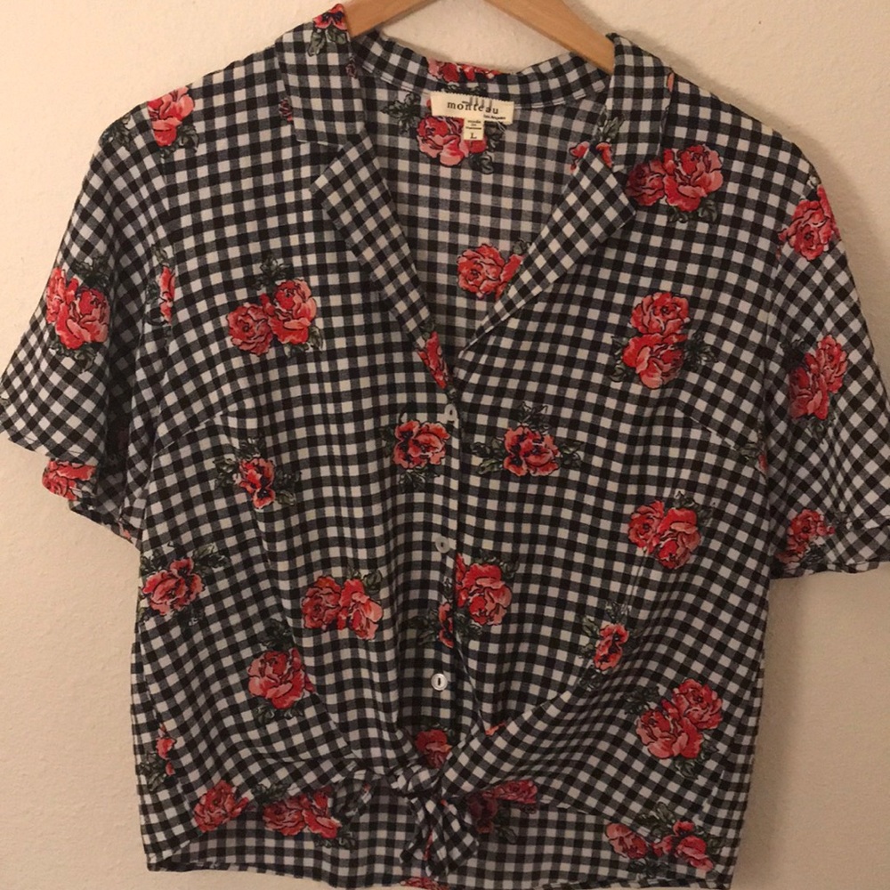 Gingham & floral tie-front Top